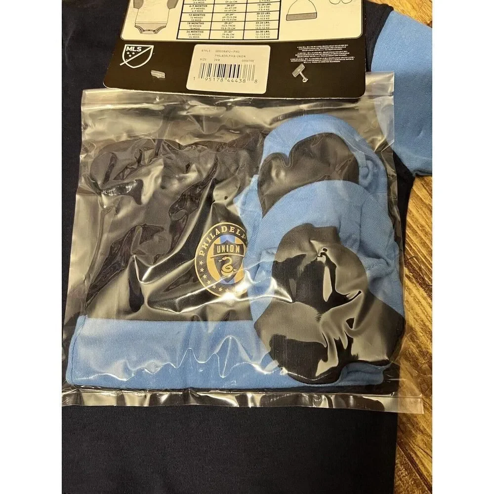 NWT MLS Soccer Philadelphia Union Baby 3pc Creeper Set 24m